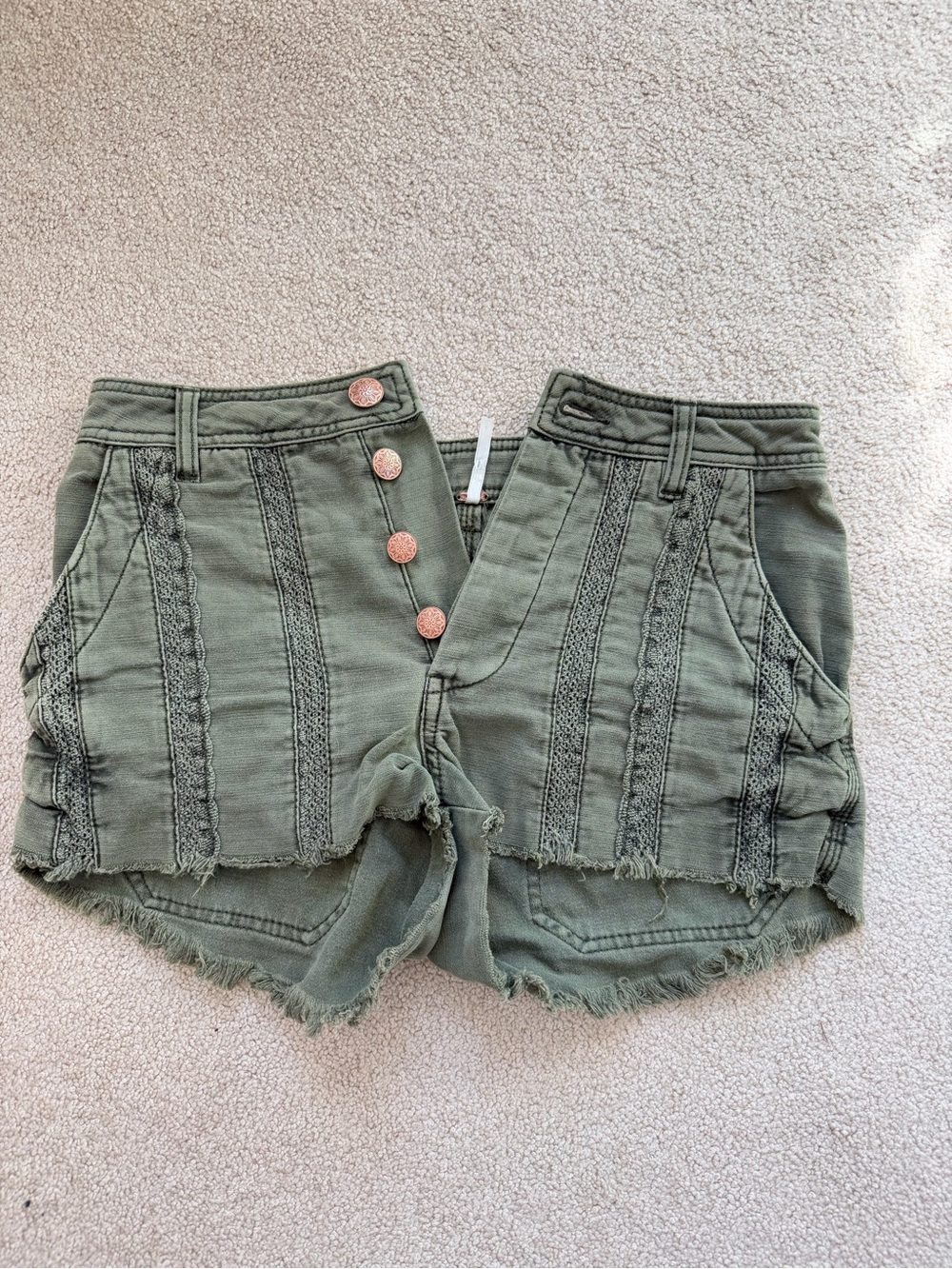 Free People Olive Crochet-Trim Denim Shorts - Picture 2 of 5